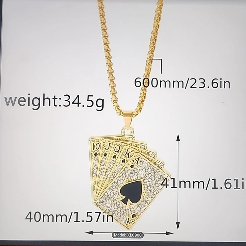 Gold Straight Flush playing card necklace